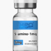 5-Amino-1MQ research compound vial with blue and white label