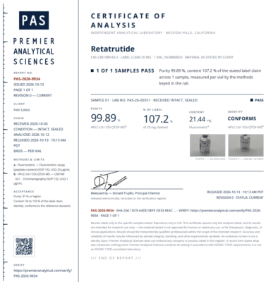 Retatrutide 20mg COA Certificate of Analysis