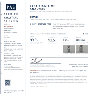Semax COA Certificate of Analysis